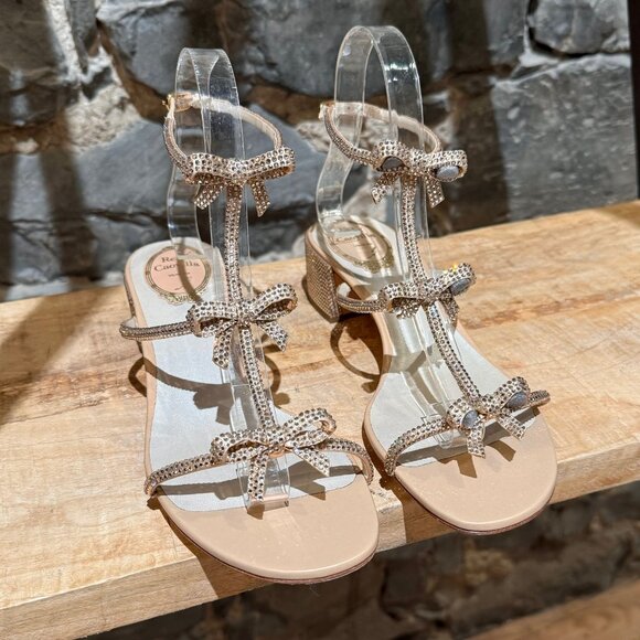 René Caovilla Caterina 40 Crystal Embellished Bow Strap Sandals - Picture 3 of 11